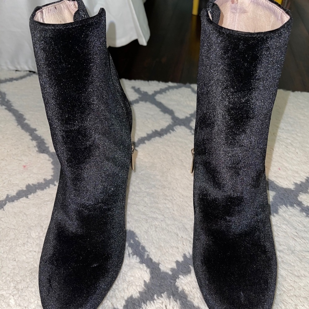 NBD x Raye black velvet booties
